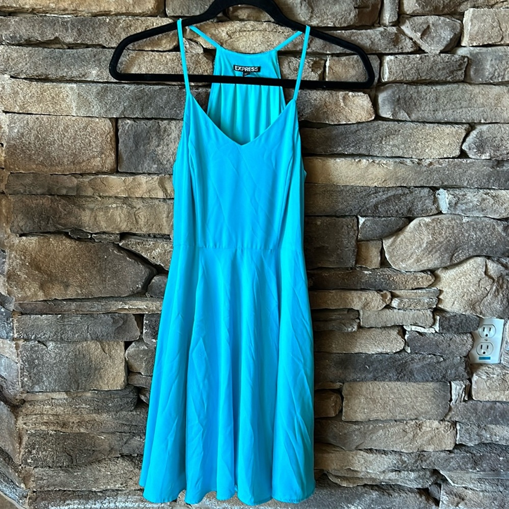 Express turquoise mini halter top dress. Fully lined size 0